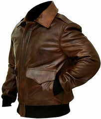 A2 Aviator Flight Military Pilot Bomber Brown Leather Jacket