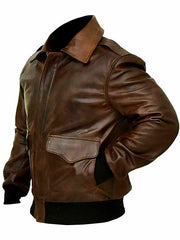 A2 Aviator Flight Military Pilot Bomber Brown Leather Jacket