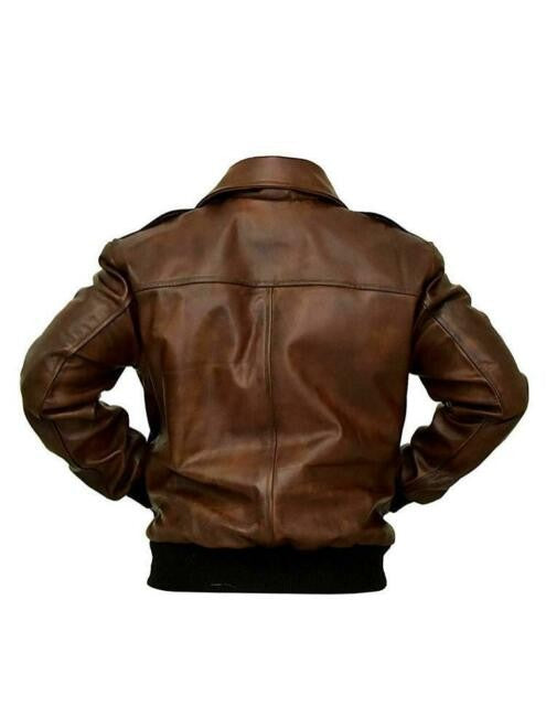A2 Aviator Flight Military Pilot Bomber Brown Leather Jacket