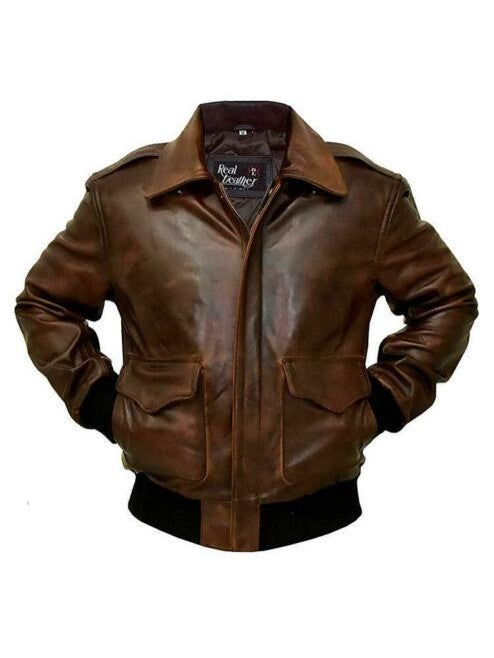 A2 Aviator Flight Military Pilot Bomber Brown Leather Jacket