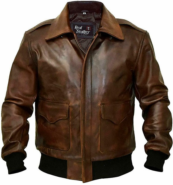 A2 Aviator Flight Military Pilot Bomber Brown Leather Jacket