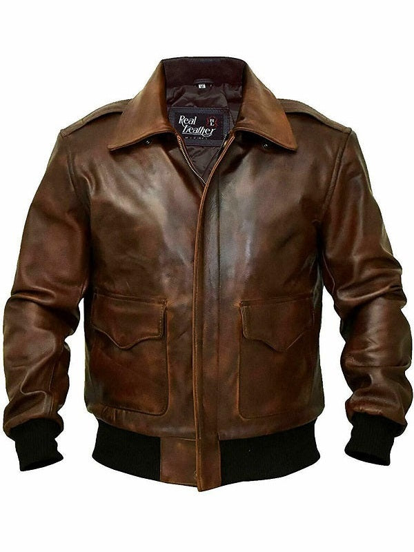 A2 Aviator Flight Military Pilot Bomber Brown Leather Jacket