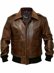 A2 Aviator Flight Military Pilot Bomber Brown Leather Jacket