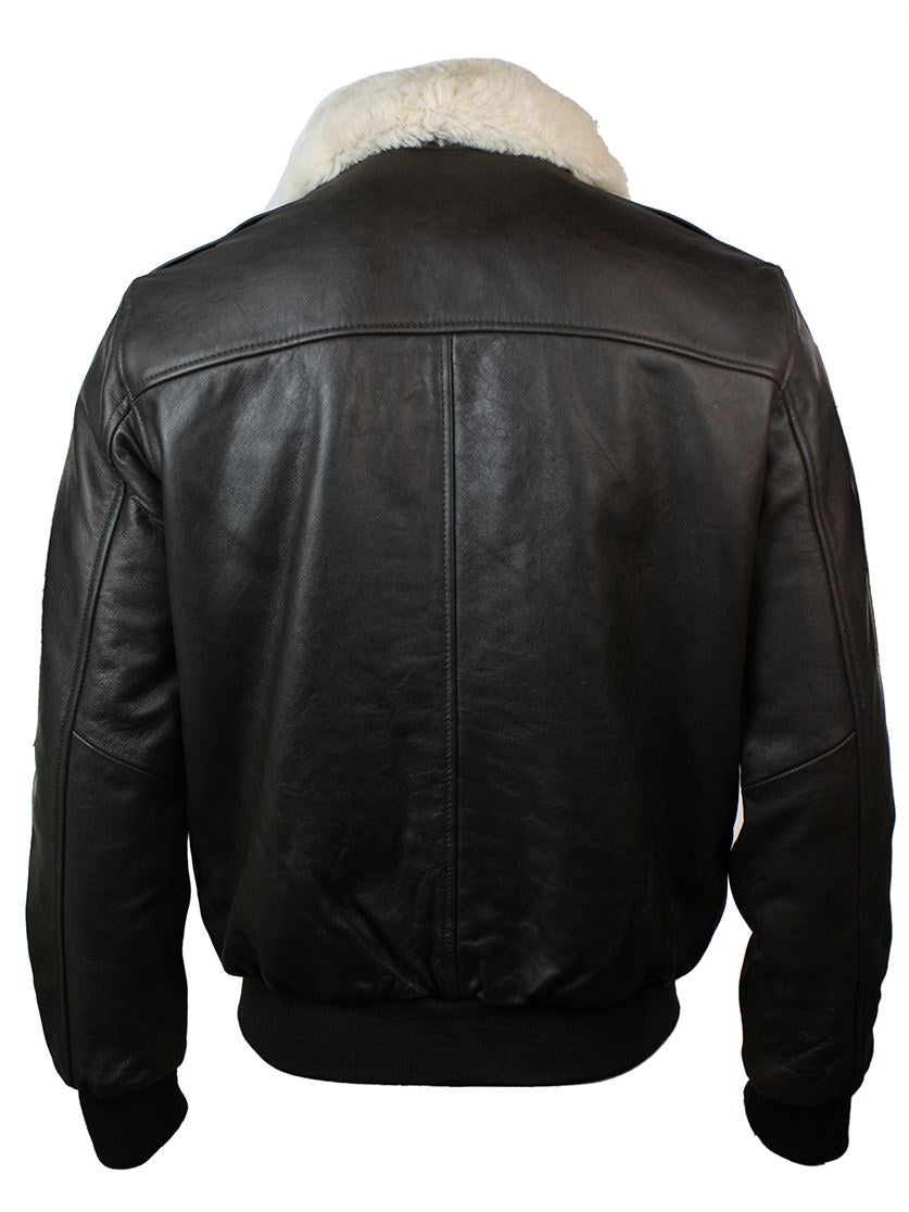 A2 Flight Aviator Real Fur Collar Bomber Leather Jacket