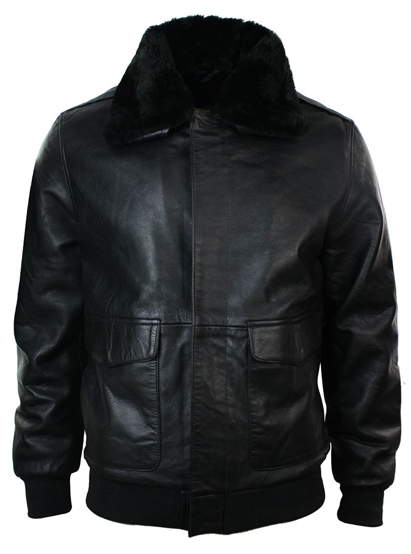 A2 Flight Aviator Real Fur Collar Bomber Leather Jacket