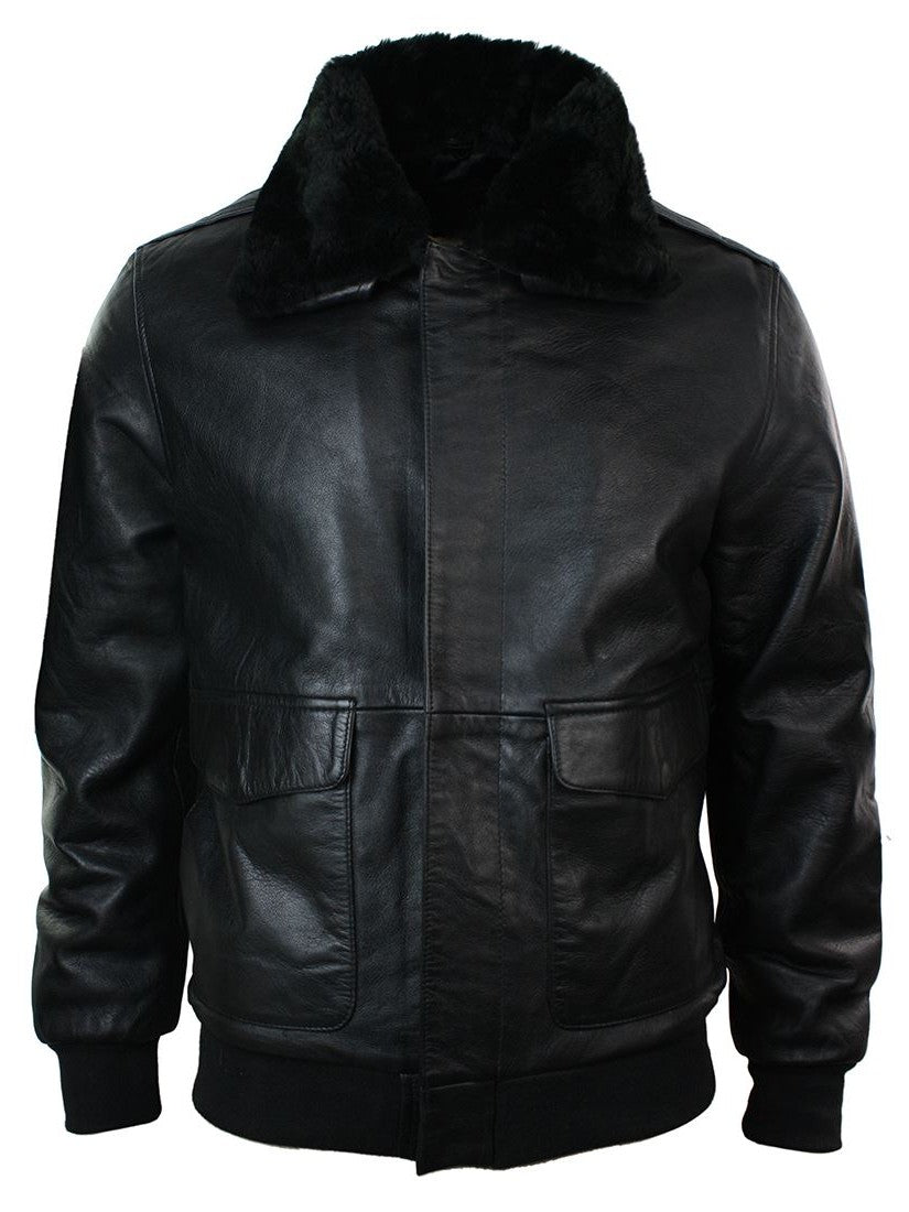 A2 Flight Aviator Real Fur Collar Bomber Leather Jacket