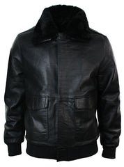 A2 Flight Aviator Real Fur Collar Bomber Leather Jacket