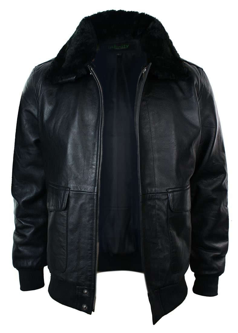 A2 Flight Aviator Real Fur Collar Bomber Leather Jacket