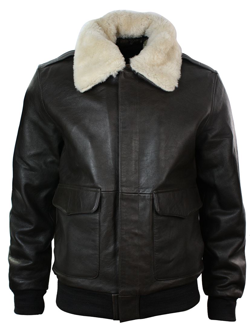 A2 Flight Aviator Real Fur Collar Bomber Leather Jacket