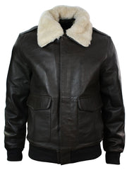 A2 Flight Aviator Real Fur Collar Bomber Leather Jacket