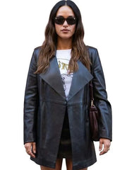 Milan Fashion Week 2026 Adria Arjona Black Leather Coat