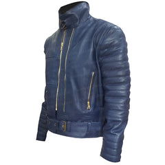 Alessandra Ambrosio Blue Leather Jacket