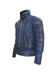 Alessandra Ambrosio Blue Leather Jacket