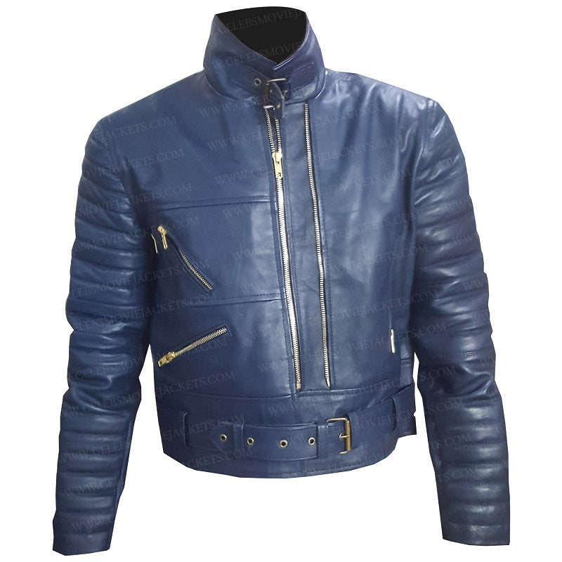 Alessandra Ambrosio Blue Leather Jacket