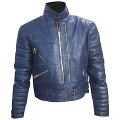 Alessandra Ambrosio Blue Leather Jacket