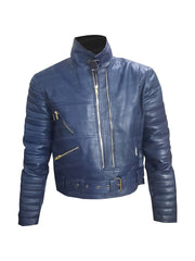 Alessandra Ambrosio Blue Leather Jacket