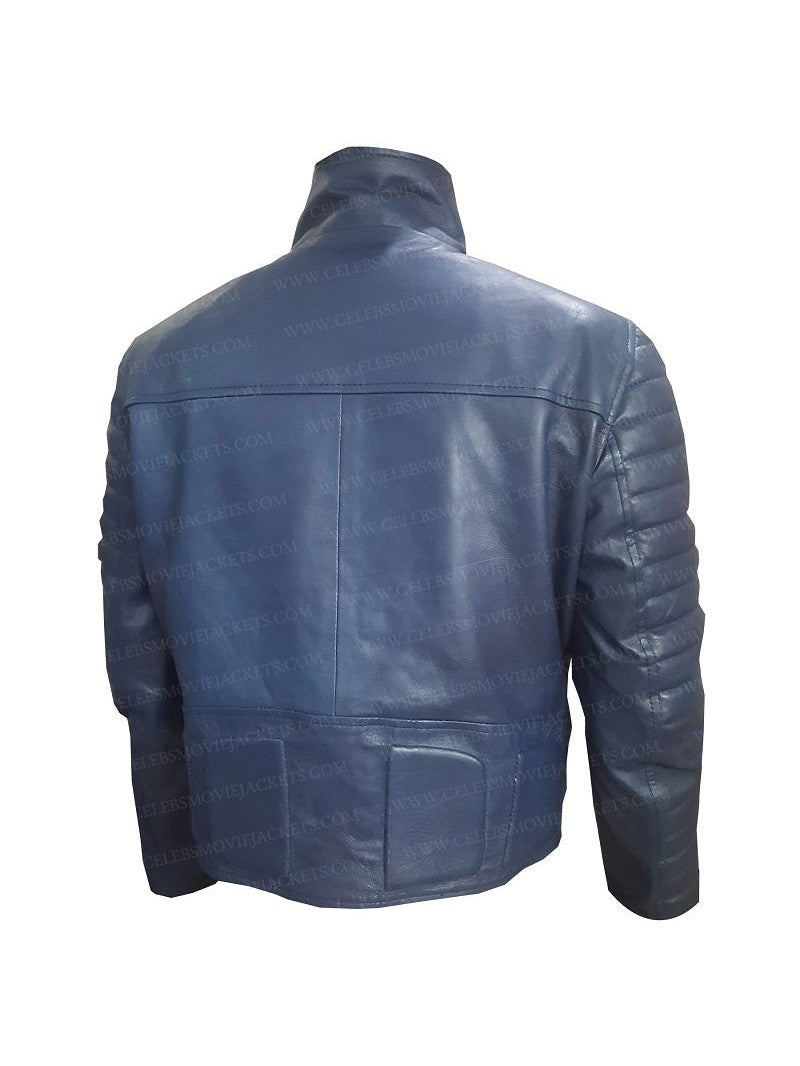 Alessandra Ambrosio Blue Leather Jacket
