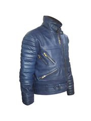 Alessandra Ambrosio Blue Leather Jacket