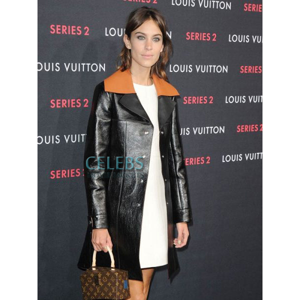 Alexa Chung Black Leather Trench Coat