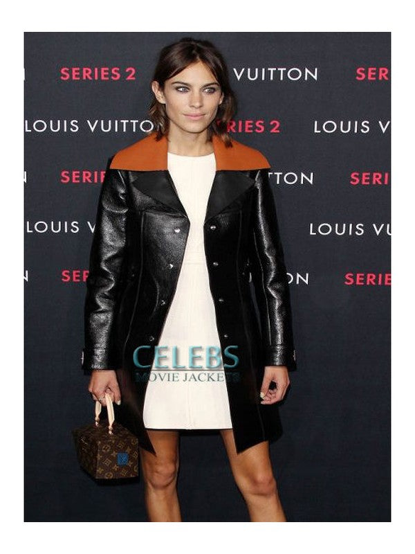Alexa Chung Black Leather Trench Coat