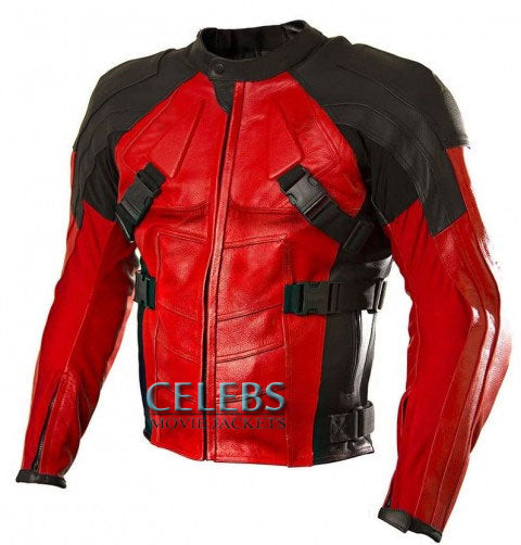 Deadpool Red and Black Motorcycle Leather Jacket