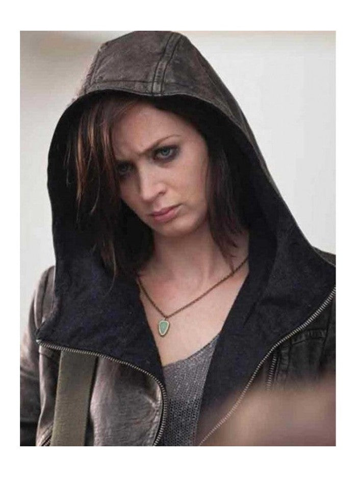Emily Blunt Arthur Newman Mike Hooded Leather Jacket