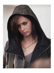 Emily Blunt Arthur Newman Mike Hooded Leather Jacket