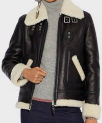 Womens Aviator Ivory Shearling Leather Jacket