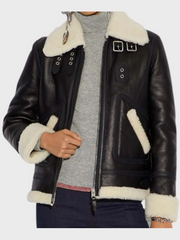 Womens Aviator Ivory Shearling Leather Jacket