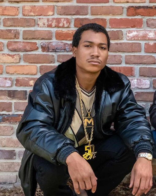 BMF Black Leather Jacket With Shearling Collar