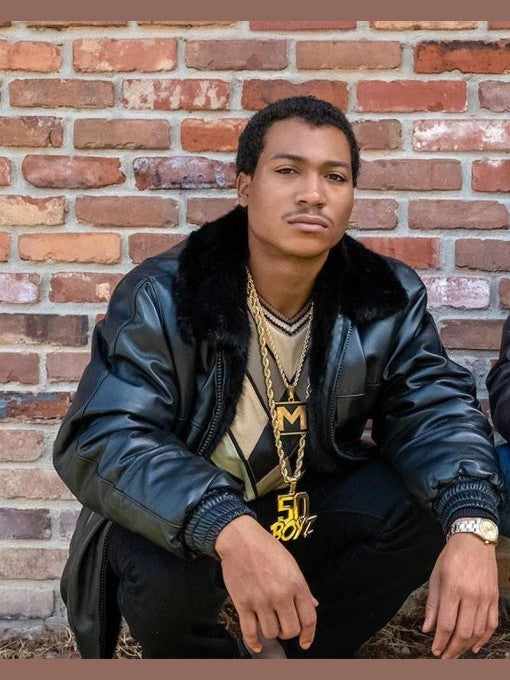 BMF Black Leather Jacket With Shearling Collar