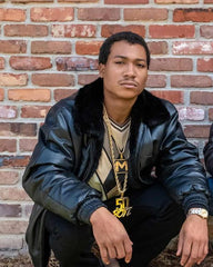 BMF Black Leather Jacket With Shearling Collar