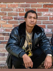 BMF Black Leather Jacket With Shearling Collar