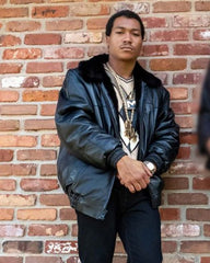 BMF Black Leather Jacket With Shearling Collar