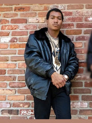 BMF Black Leather Jacket With Shearling Collar