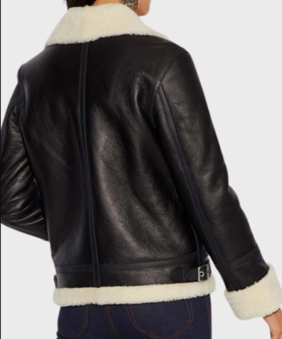 Womens Aviator Ivory Shearling Leather Jacket