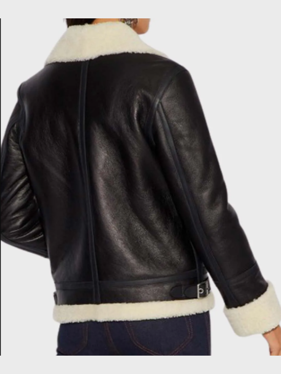 Womens Aviator Ivory Shearling Leather Jacket