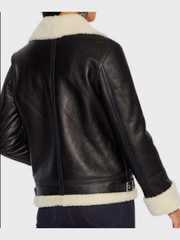Womens Aviator Ivory Shearling Leather Jacket