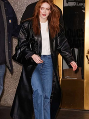 NYC Sadie Sink Black Leather Coat