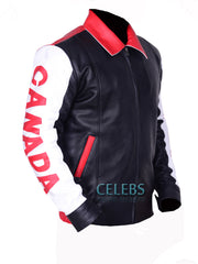 Canadian Flag Biker Bomber Leather Jacket