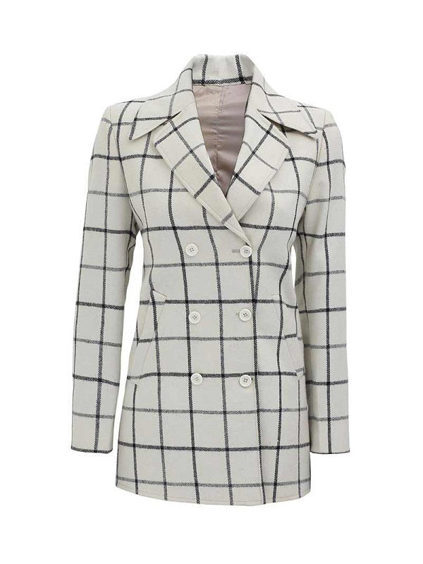 Women Double Breasted Checkered Wool Coat