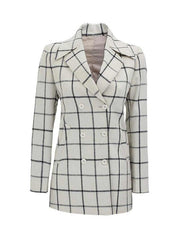 Women Double Breasted Checkered Wool Coat