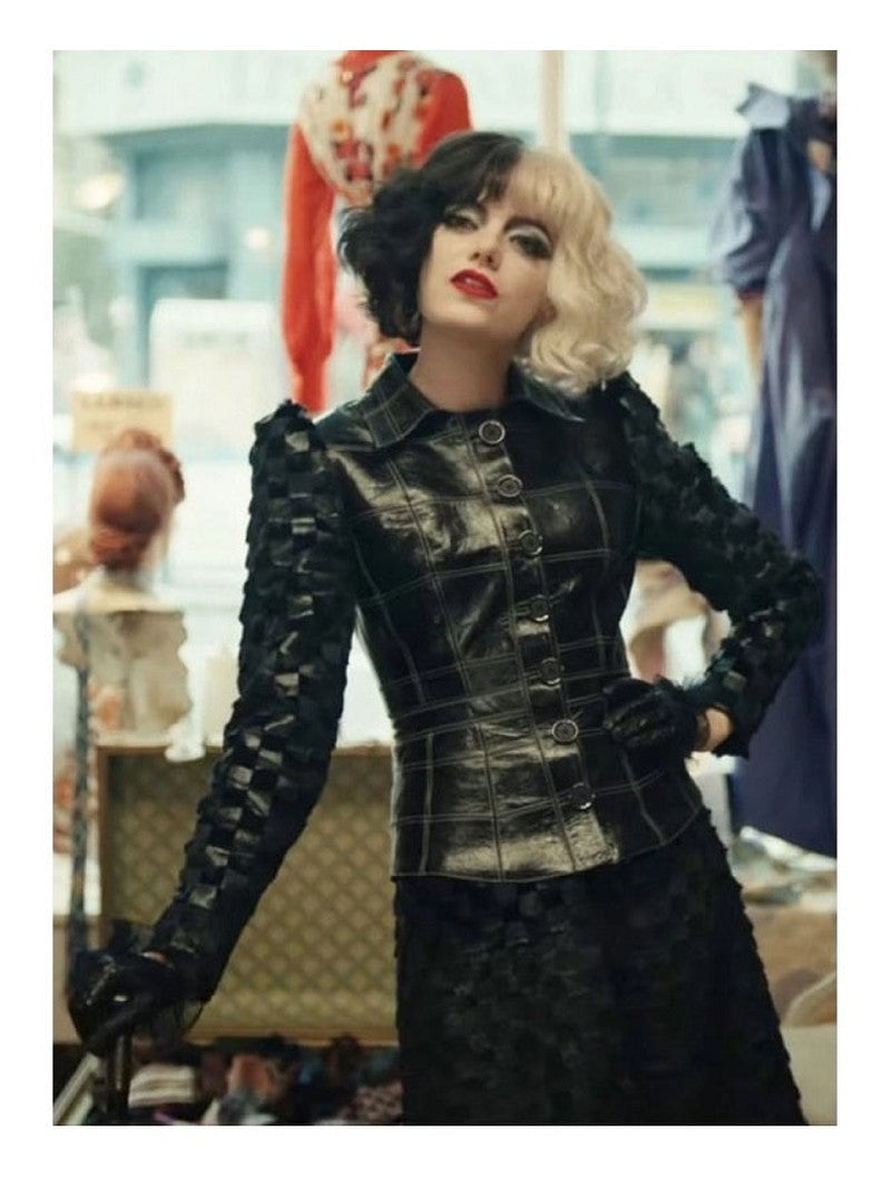 Cruella Emma Stone Black Leather Jacket