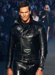 NYFW Tom Brady Black Leather Jacket