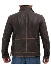 Dark Brown Mens Distressed Six Pocket Vintage Leather Jacket
