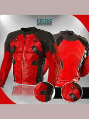 Deadpool Red and Black Motorcycle Leather Jacket