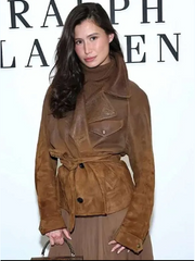 Delaney Rowe Ralph Lauren 2025 Brown Leather Jacket