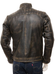 Quilted Distressed Brown Leather Biker Jacket