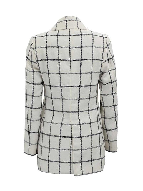 Women Double Breasted Checkered Wool Coat