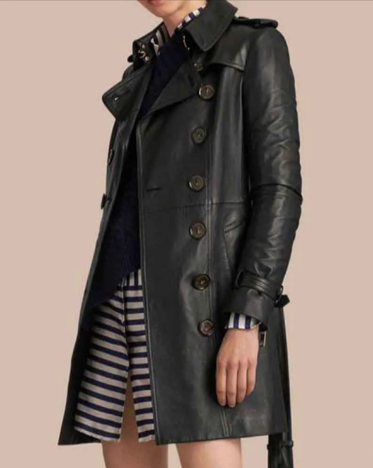 Womens Mid Length Leather Coat